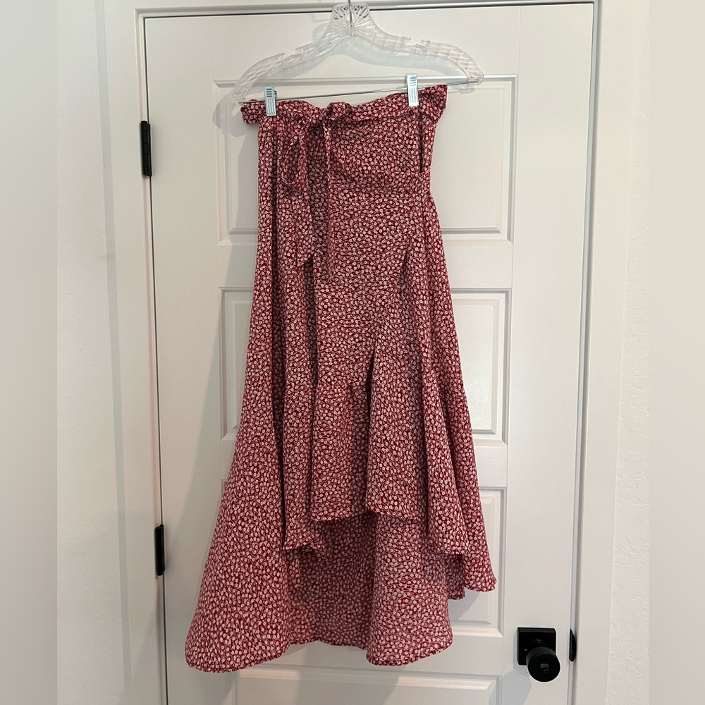 Tie High-Low Floral Print Skirt